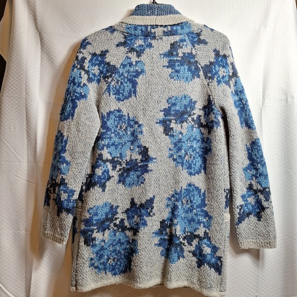J. JILL Wool Blend Southwestern Longline Cardigan Sz XS Gray Blue Shawl Collar - Picture 2 of 6